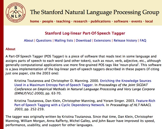 Stanford NLP Group: Part-of-Speech Tagger