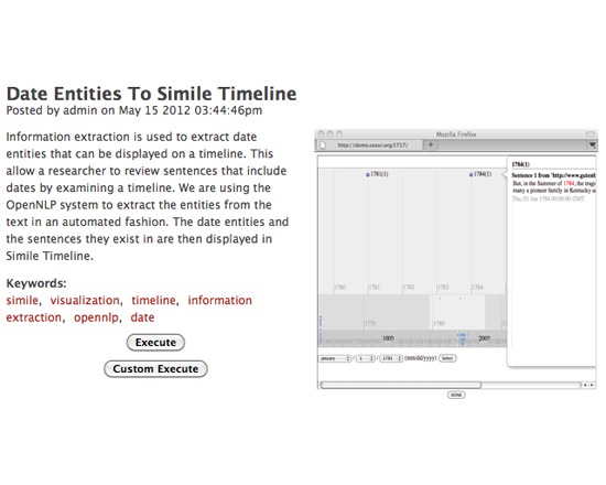 SEASR: Date Entities to Simile Timeline