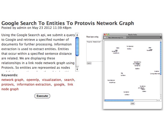 SEASR: Google Search To Entities To Protovis Network Graph