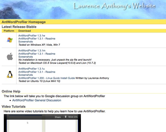 Laurence Anthony: AntWordProfiler